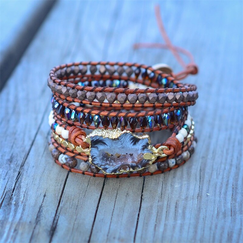 Howlite and Copper Leather Wrap Bracelet