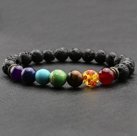 Seven Chakra Healing Bracelet | Lava Stone Beads and Natural Stones Bracelet