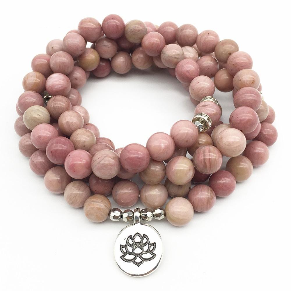 Rhodonite Pink Three In One 99 Beads Necklace & Bracelet & Misbaha